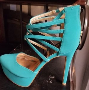 Teal platform heels